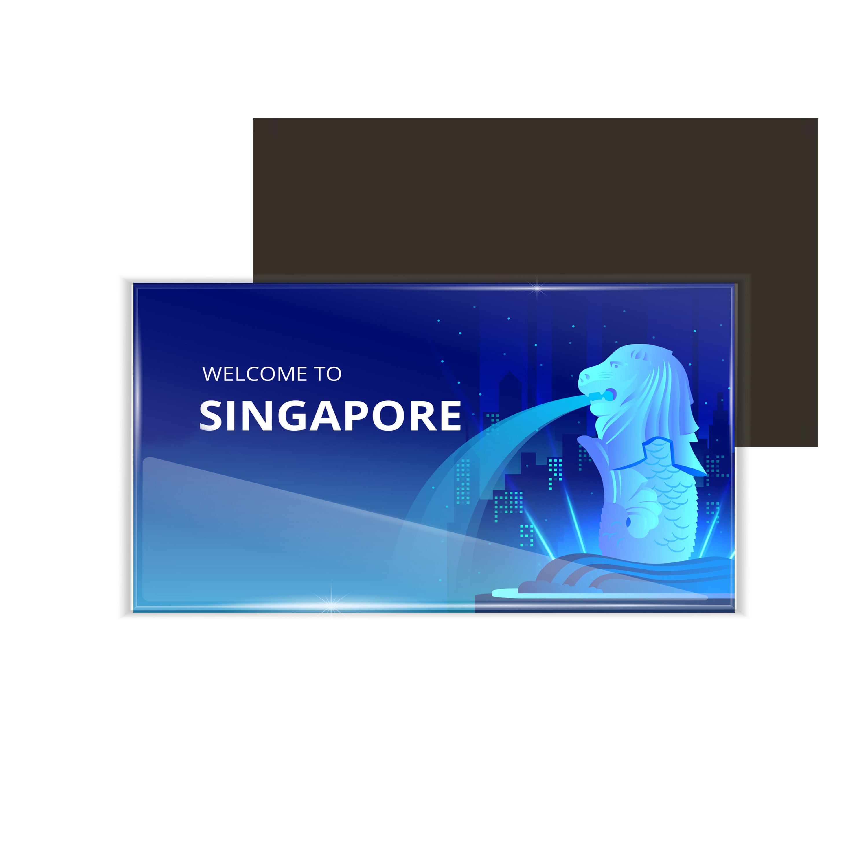 dhcrafts Fridge Magnet Rectangle Acrylic Glass (8.6 x 5.4 cm) Blue Travel Singapore D1 Design Pack of 1